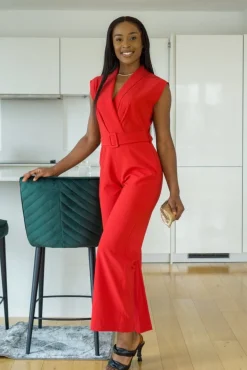 Women Double Second Belted Wrap Jumpsuit