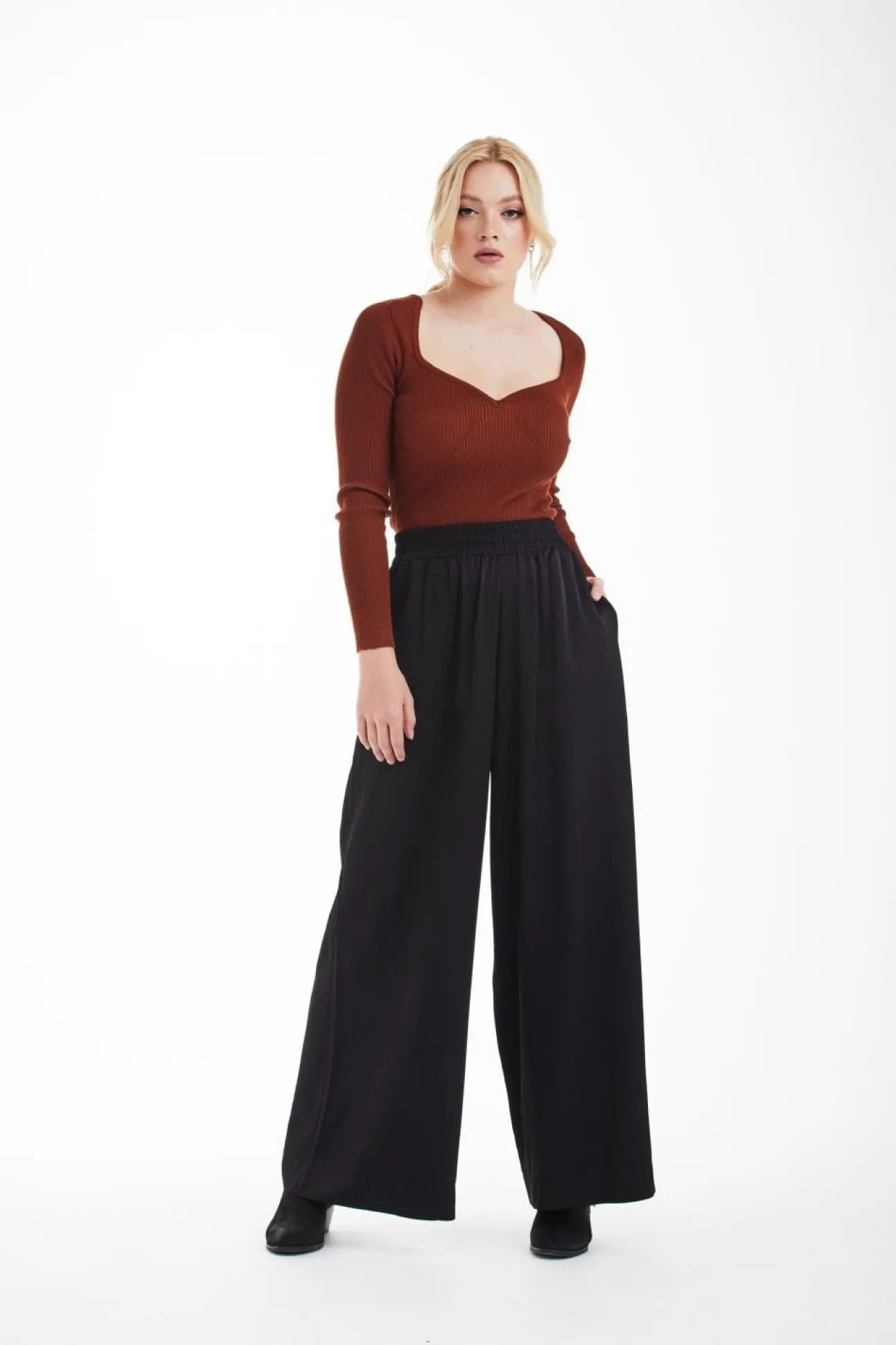 Women Double Second Black Lux Wide Leg Trousers