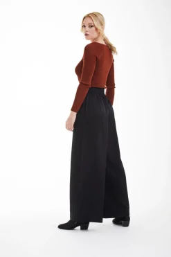 Women Double Second Black Lux Wide Leg Trousers
