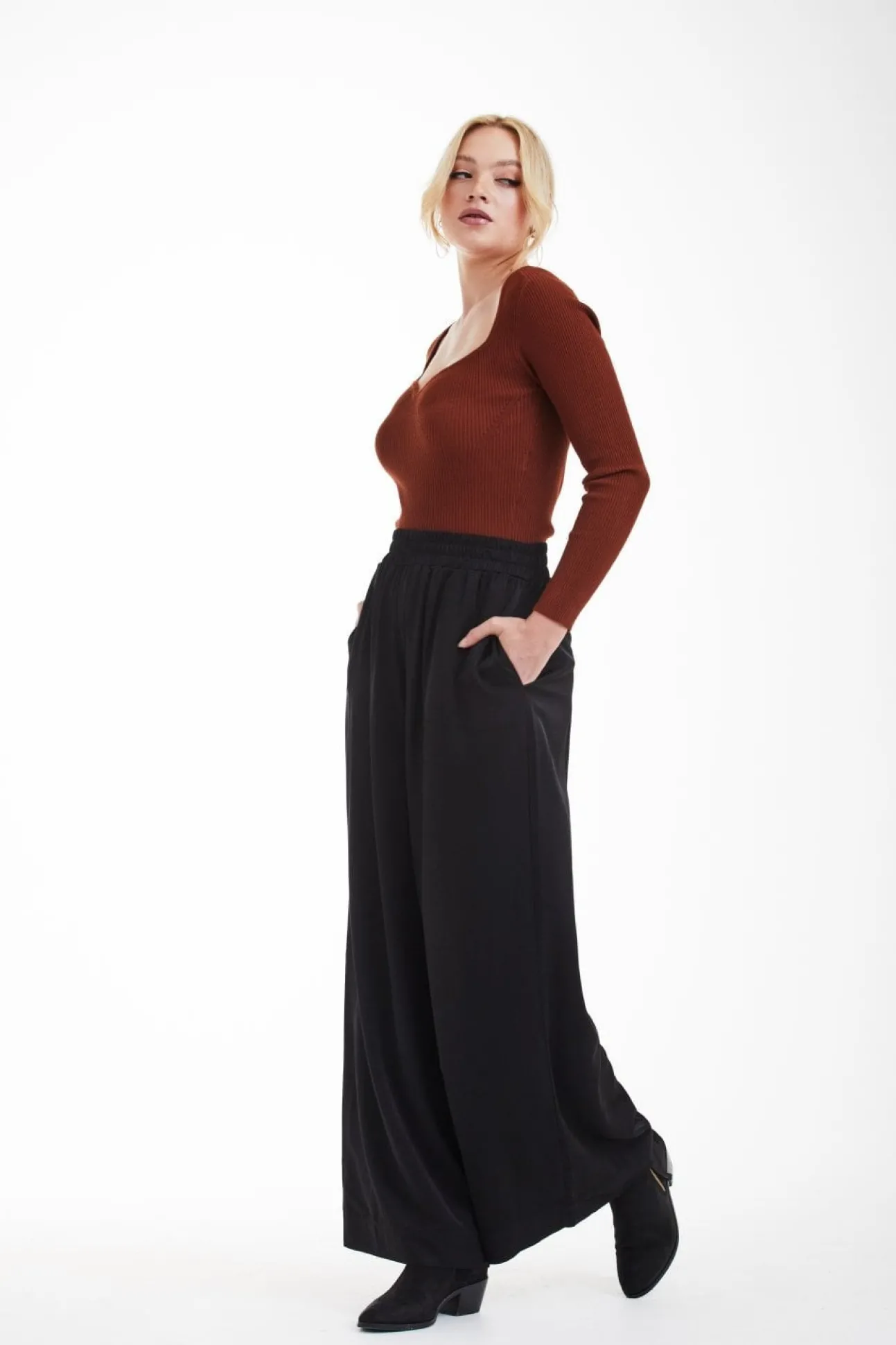 Women Double Second Black Lux Wide Leg Trousers