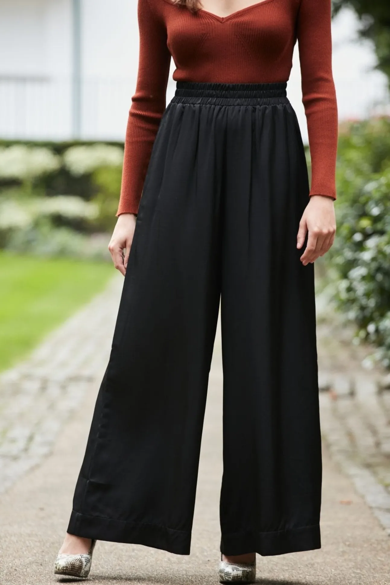 Women Double Second Black Lux Wide Leg Trousers