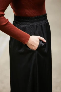 Women Double Second Black Lux Wide Leg Trousers