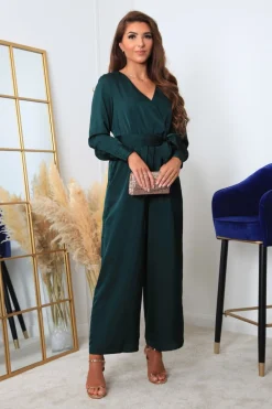 Women Double Second Bottle Lux Satin Wrap Jumpsuit
