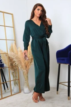Women Double Second Bottle Lux Satin Wrap Jumpsuit