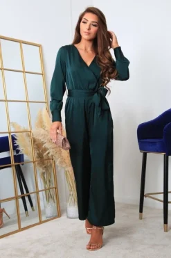 Women Double Second Bottle Lux Satin Wrap Jumpsuit