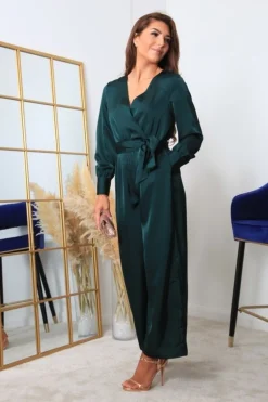 Women Double Second Bottle Lux Satin Wrap Jumpsuit