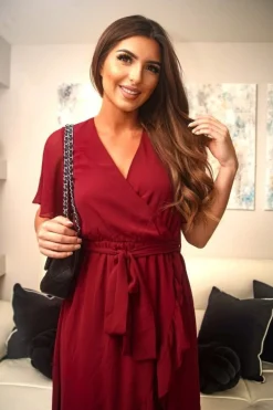 Women Double Second Chiffon Wrap Dress With Tea Sleeve