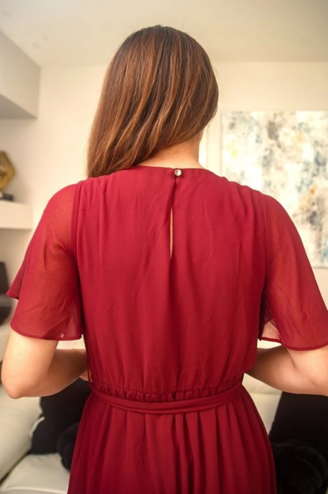 Women Double Second Chiffon Wrap Dress With Tea Sleeve