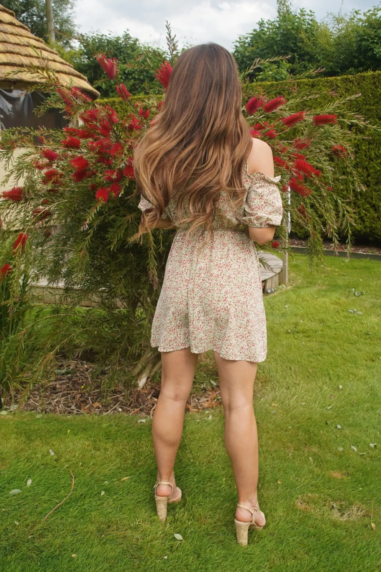 Women Double Second Cold Shoulder Floral Dress