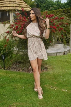 Women Double Second Cold Shoulder Floral Dress