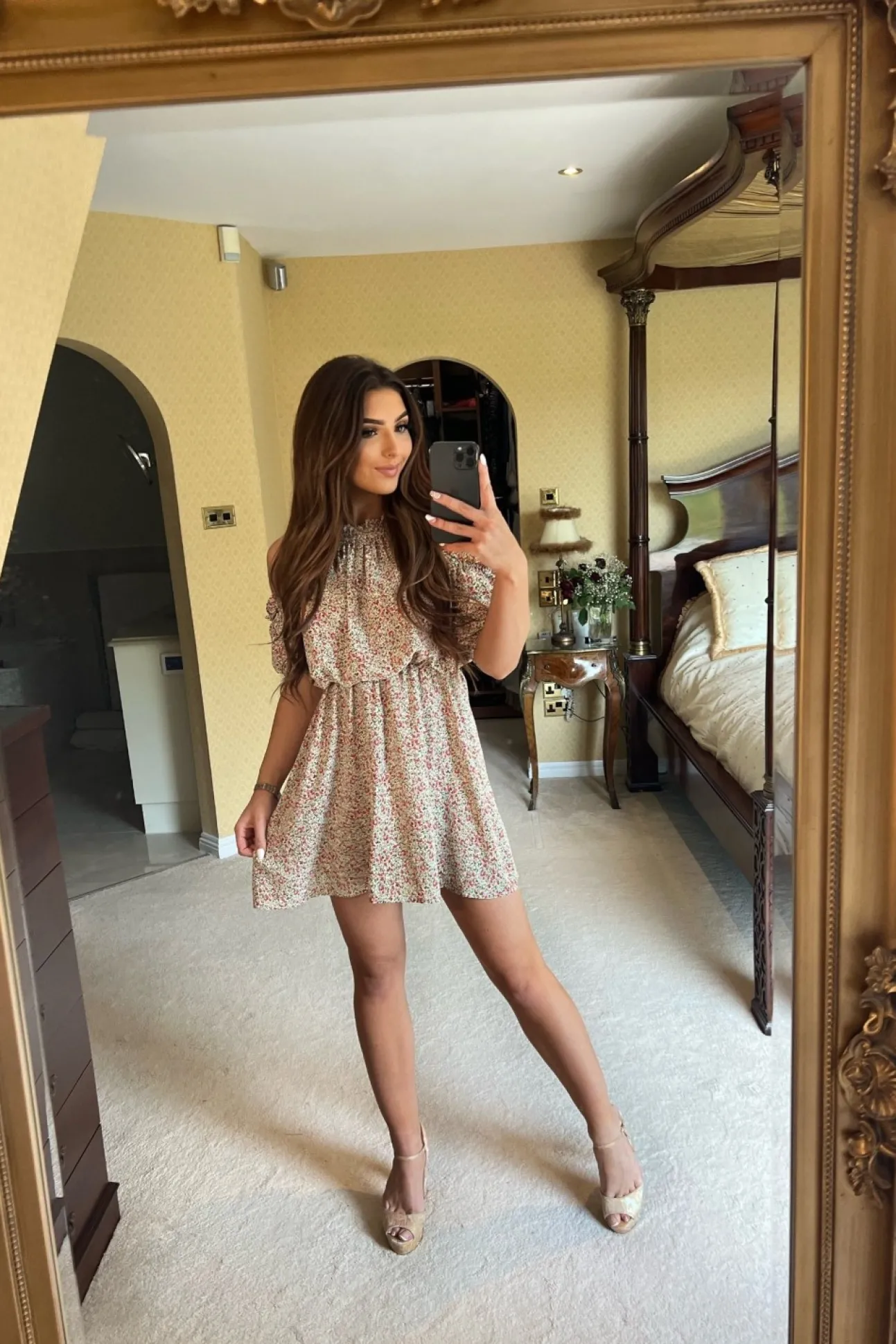 Women Double Second Cold Shoulder Floral Dress