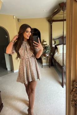 Women Double Second Cold Shoulder Floral Dress