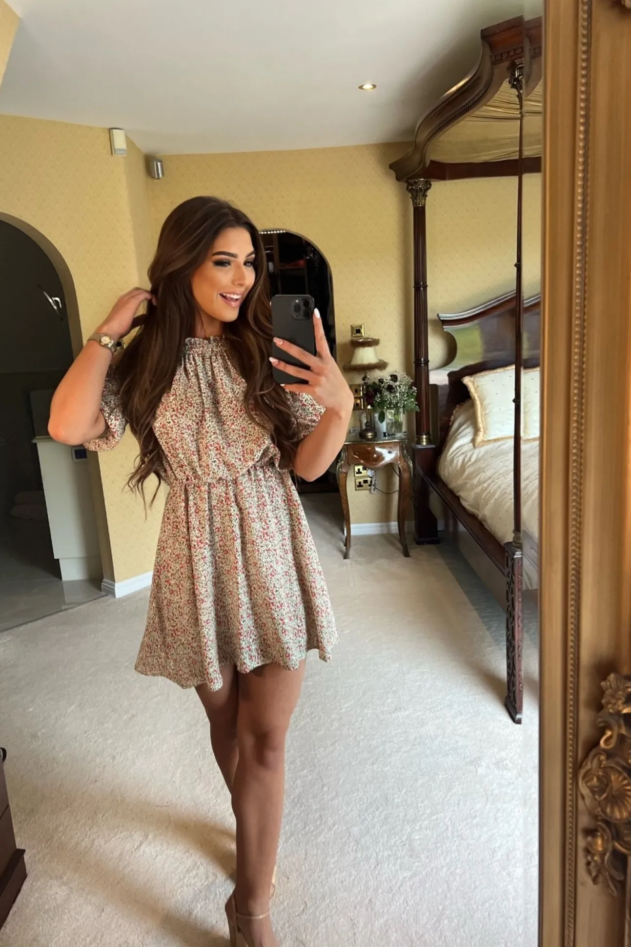 Women Double Second Cold Shoulder Floral Dress