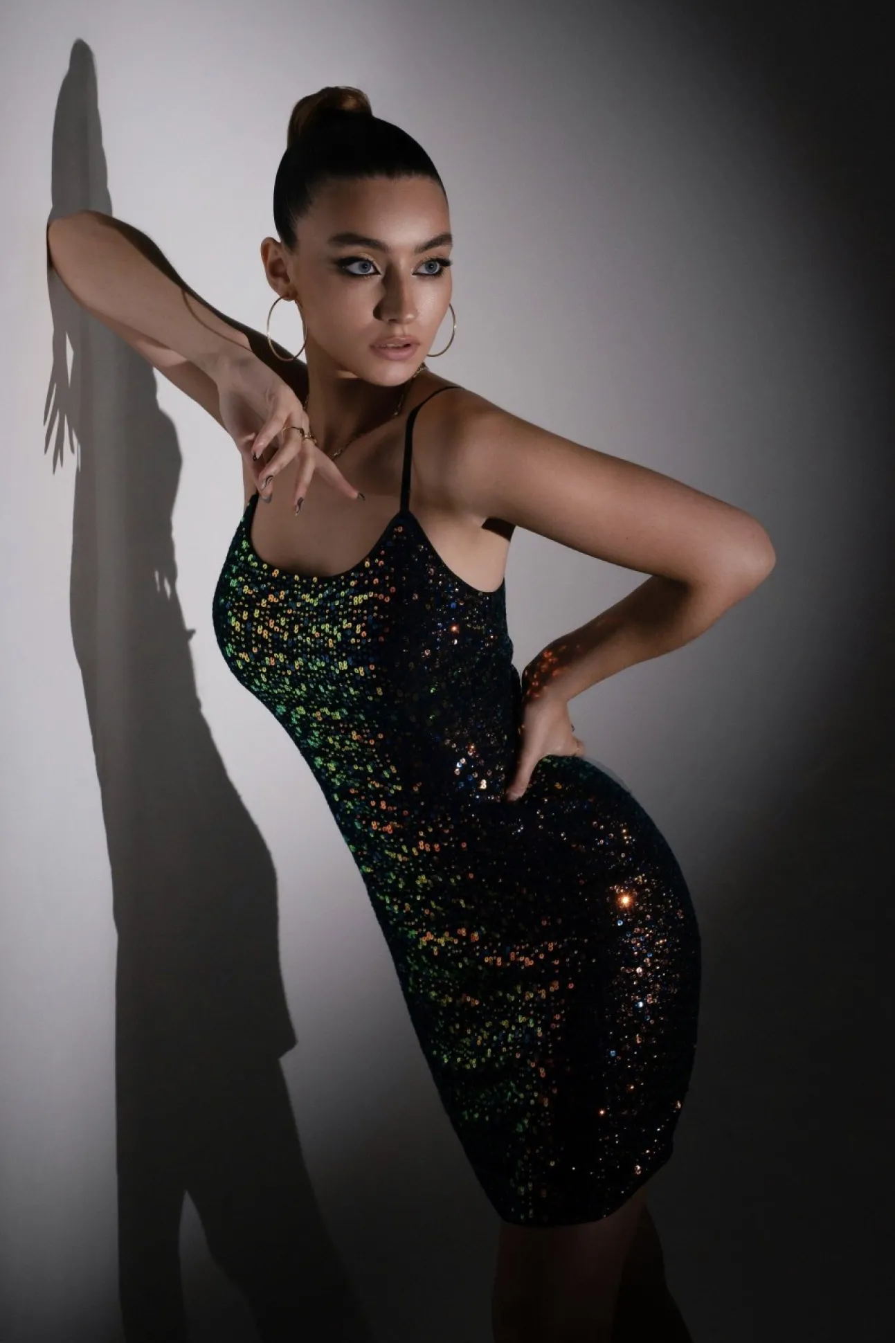 Women Double Second Colour Sequin Strappy Fitted Dress