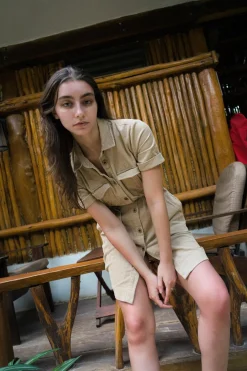Women Double Second Corduroy Belted Shirt Dress