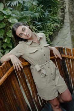 Women Double Second Corduroy Belted Shirt Dress