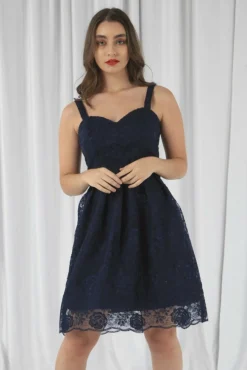 Women Double Second Embroidered Lace Skater Dress
