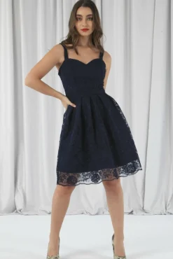Women Double Second Embroidered Lace Skater Dress