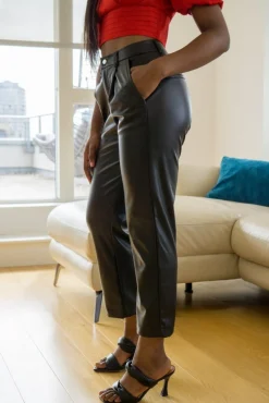 Women Double Second Faux Leather Taper Leg Trousers