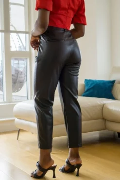 Women Double Second Faux Leather Taper Leg Trousers