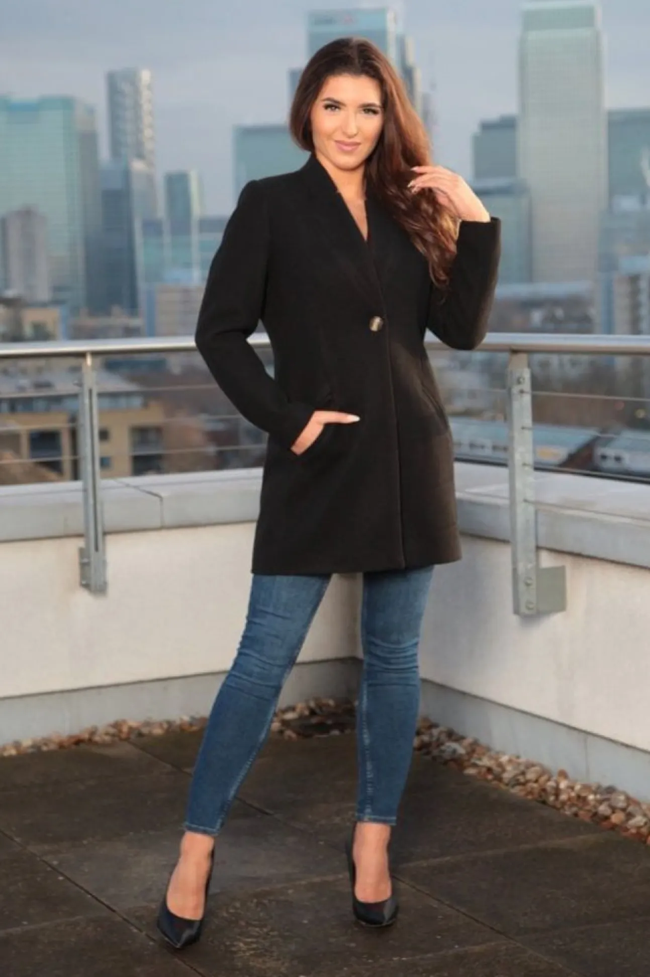 Women Double Second Faux Wool Notch Neck Coat