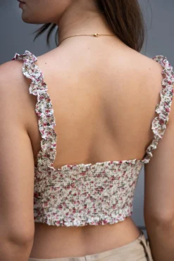 Women Double Second Floral Print Crop Top With Frill Straps