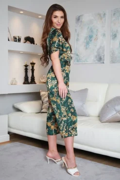 Women Double Second Floral Wrap Front Satin Jumpsuit