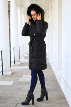 Women Double Second Glam Belted Long Puffer Coat