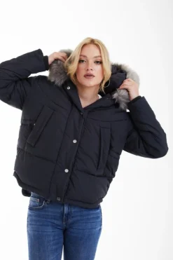 Women Double Second Grey Oversized Dip Back Puffer