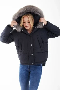 Women Double Second Grey Oversized Dip Back Puffer