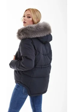 Women Double Second Grey Oversized Dip Back Puffer