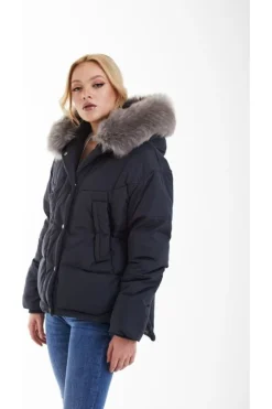 Women Double Second Grey Oversized Dip Back Puffer