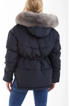 Women Double Second Grey Oversized Dip Back Puffer