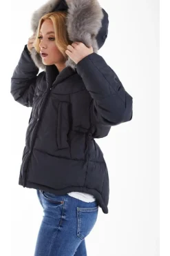 Women Double Second Grey Oversized Dip Back Puffer
