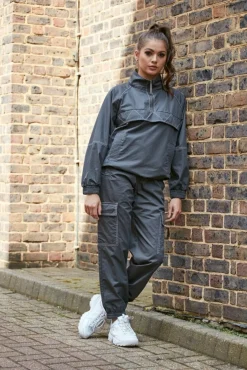 Women Double Second Grey Washed Cargo Trouser