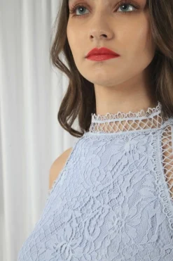 Women Double Second Halter Neck Lace Top