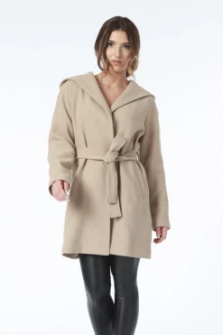 Women Double Second Hooded Wool Blend Wrap Coat