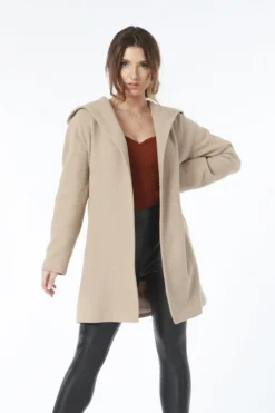 Women Double Second Hooded Wool Blend Wrap Coat