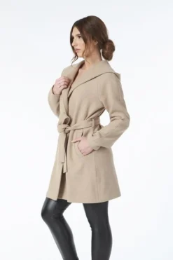 Women Double Second Hooded Wool Blend Wrap Coat
