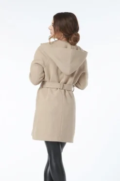 Women Double Second Hooded Wool Blend Wrap Coat
