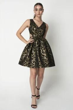 Women Double Second Jacquard Cut Out Skater Dress