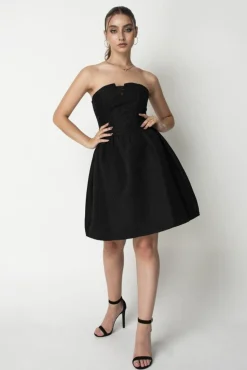 Women Double Second Jacquard Strapless Skater Dress