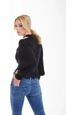 Women Double Second Knit Jumper With Lace Trim