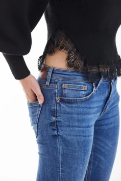 Women Double Second Knit Jumper With Lace Trim
