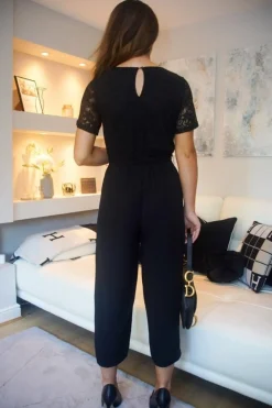 Women Double Second Lace Wrap Wide Leg Jumpsuit