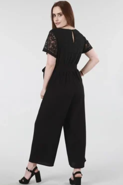 Women Double Second Lace Wrap Wide Leg Jumpsuit