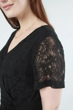 Women Double Second Lace Wrap Wide Leg Jumpsuit