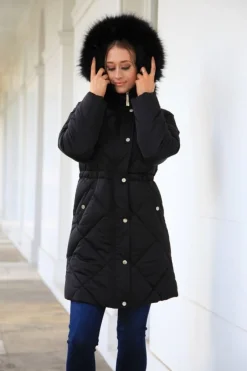 Women Double Second Lux Satin Long Puffer Coat