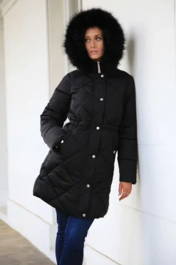 Women Double Second Lux Satin Long Puffer Coat