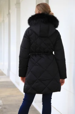 Women Double Second Lux Satin Long Puffer Coat
